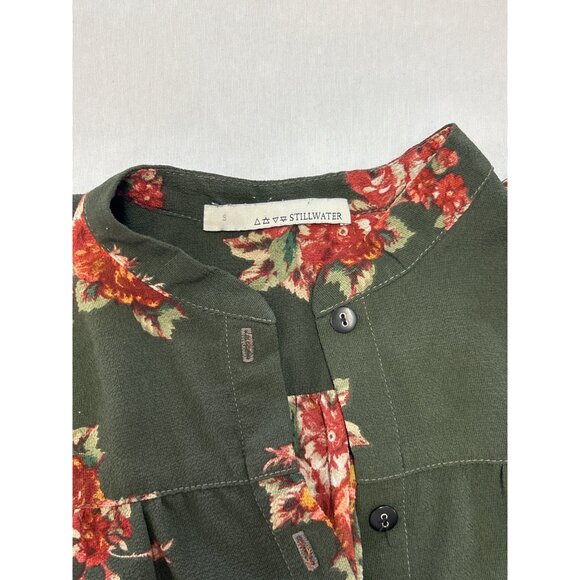 Button Up Tunic Dress  Womens Small Floral Olive Green Stillwater - Picture 6 of 11